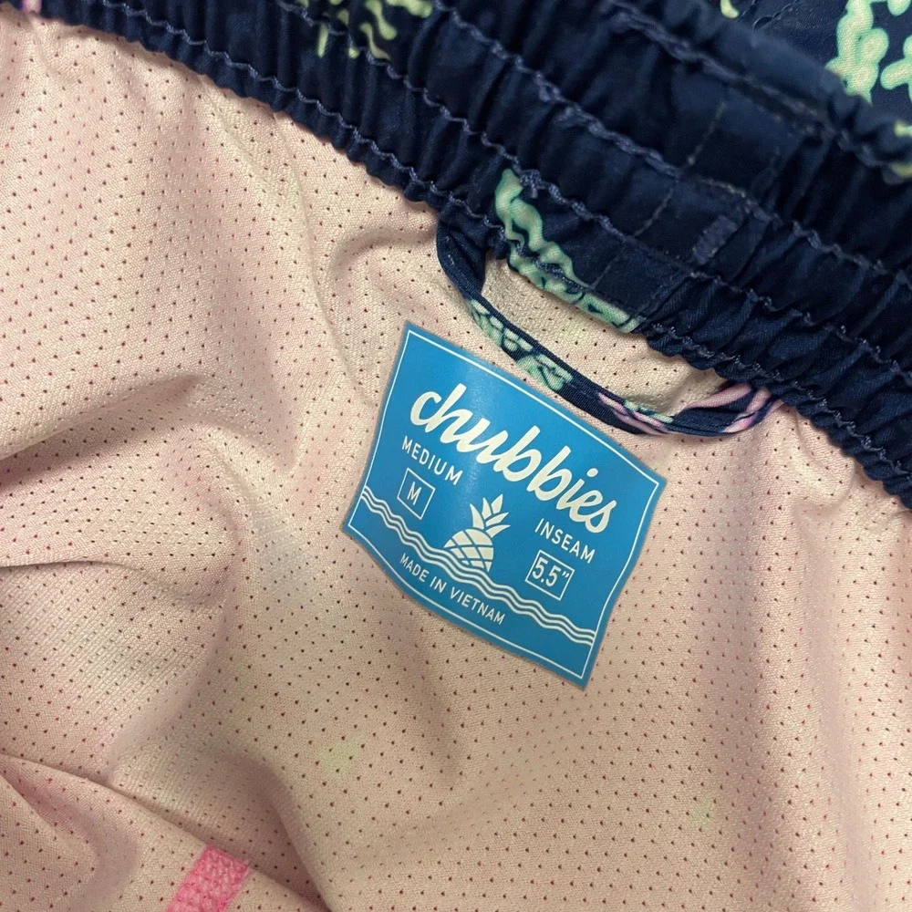 Chubbies Swim Trunks Mens Medium Navy Blue Crocodile Palm Tree Neon 5.5